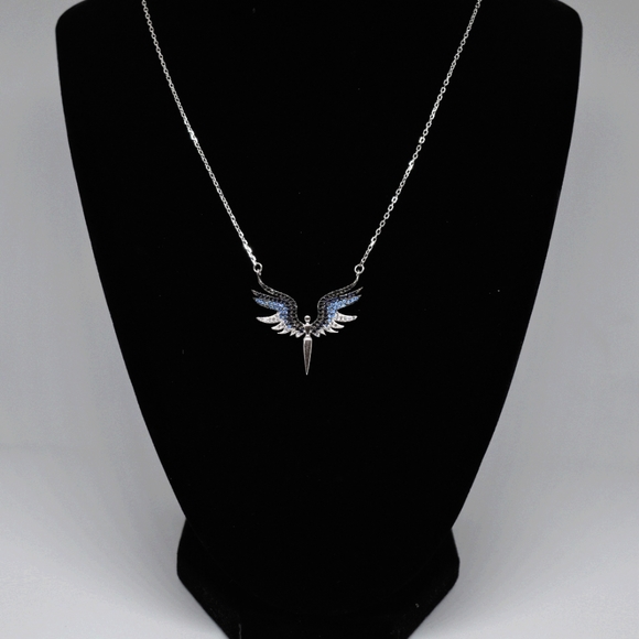 Sterling Silver Angel Necklace with Blue & Black - Picture 3 of 4
